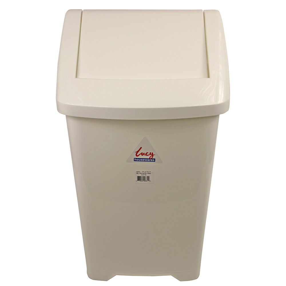 'Lucy' White Plastic Swing Bin 36 litre