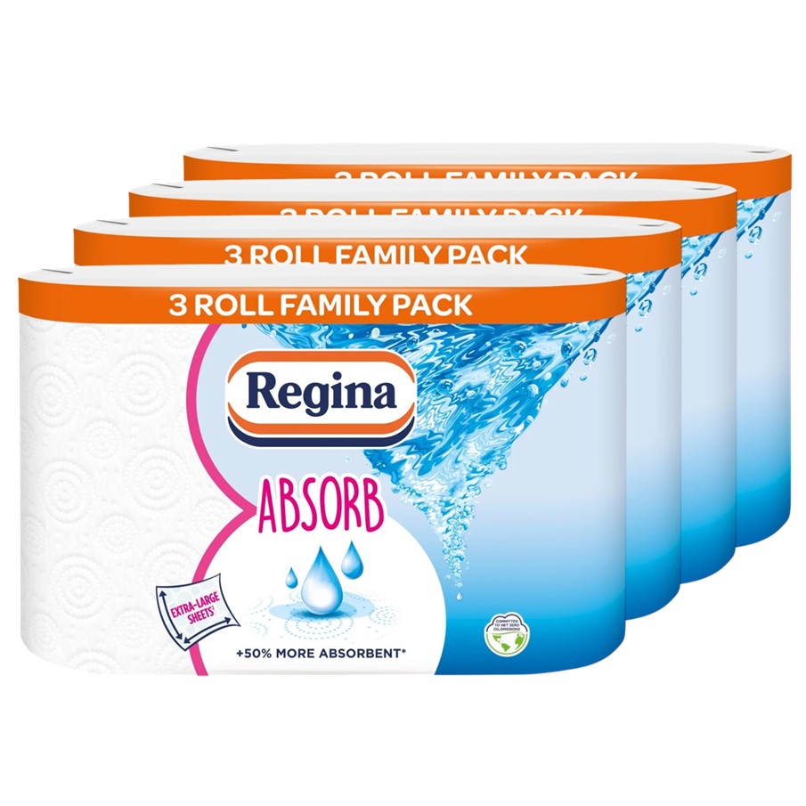 Regina-Absorb-Premium-Kitchen-Rolls-3pack-x-4--12-rolls--
19.12m-per-roll-|-75sh-|-Sheet-size-25.5-x-26.5cm