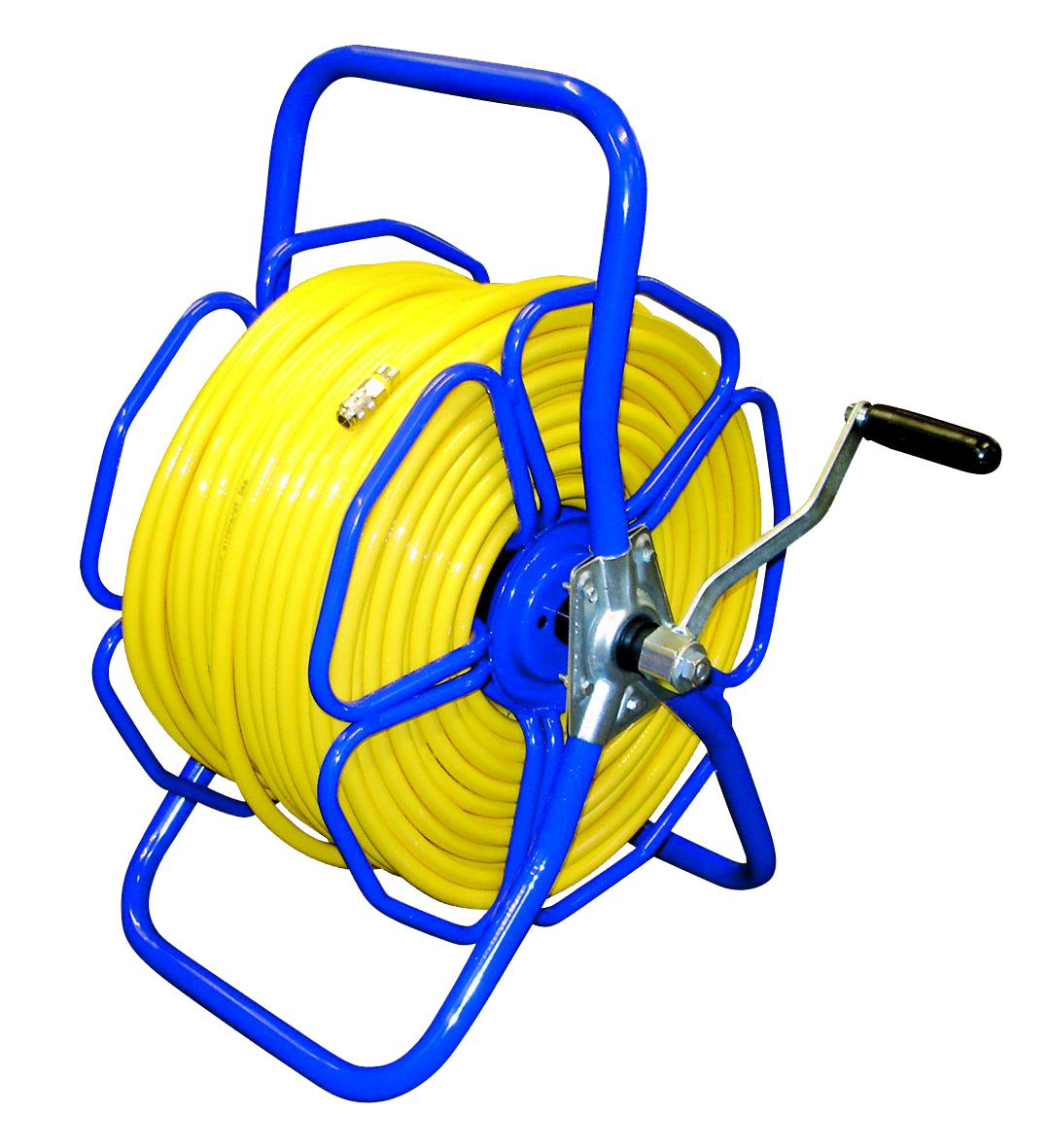 Freestanding metal hose reel - complete with 100m x 6mm