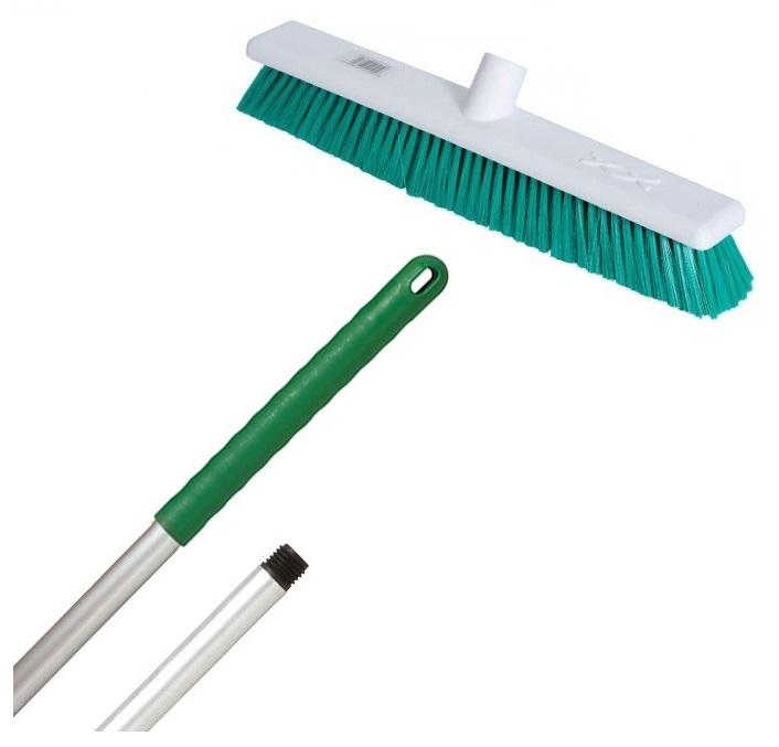 18-inch GREEN STIFF Abbey Hygiene Broom - COMPLETE with 137cm handle