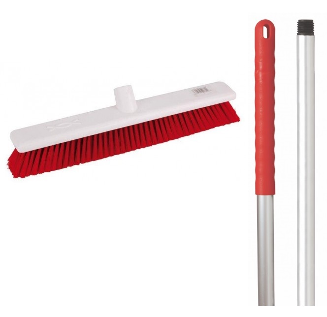 18-inch RED STIFF Abbey Hygiene Broom - COMPLETE with 137cm handle