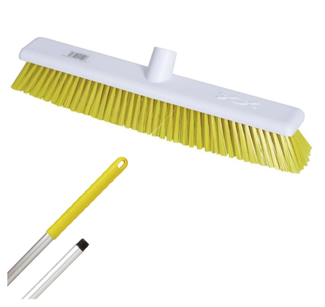 18-inch YELLOW STIFF Abbey Hygiene Broom - COMPLETE with 137cm handle