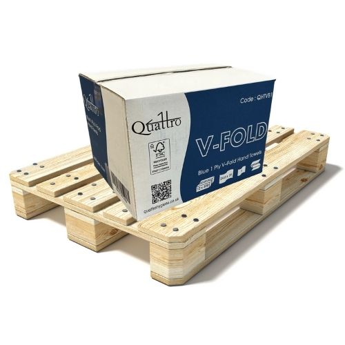 Pallet-of-Quattro-Blue-V-Fold-Hand-Towels-1ply-12x300--QHTVB1---63-cases-