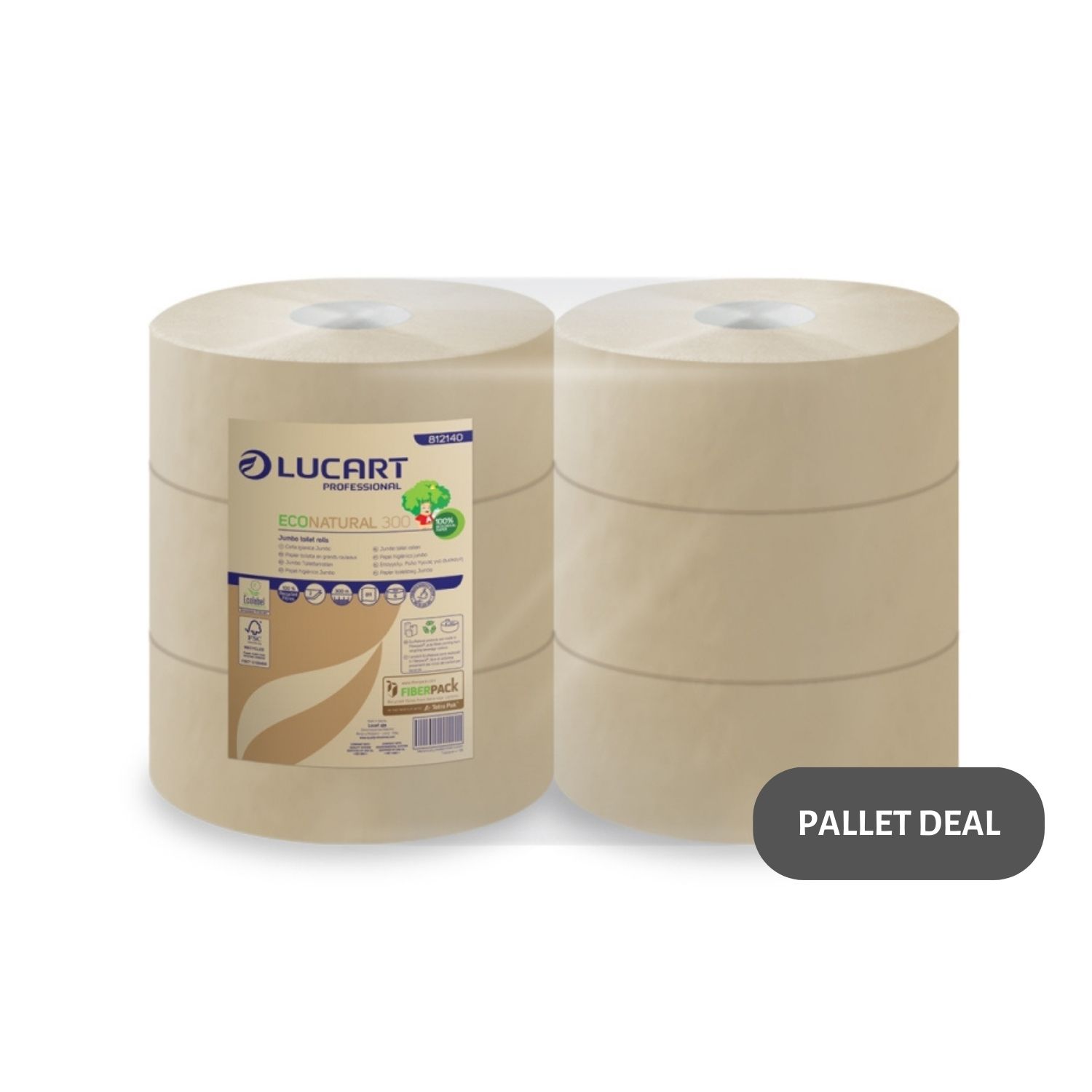 Pallet-Lucart-EcoNatural-2.25--Std-Jumbo-T-Rolls-2ply-300m-6-case--56-cases--812140AP