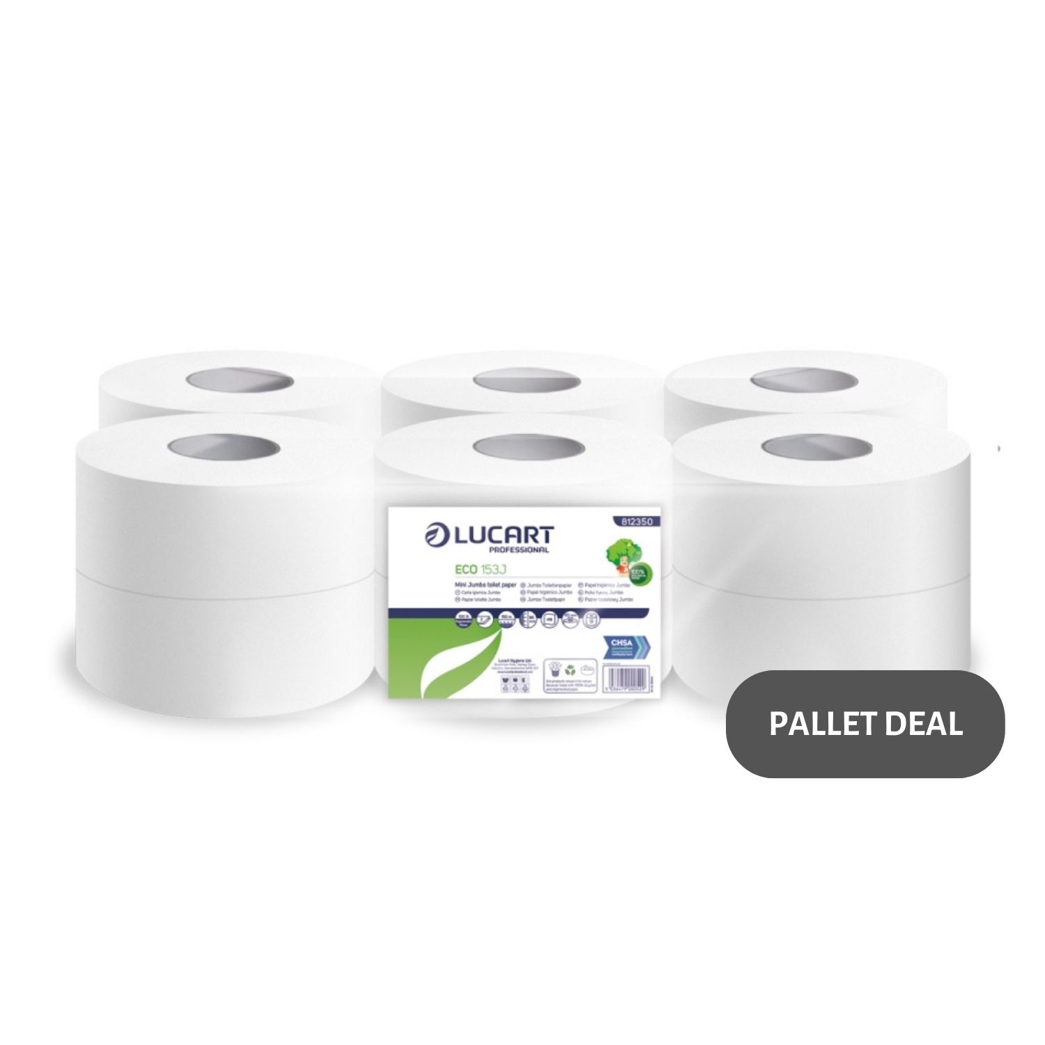 Pallet-Lucart-Recycled-3--Mini-Jumbo-T-Rolls-2ply-150m-12-case--77-cases--812350