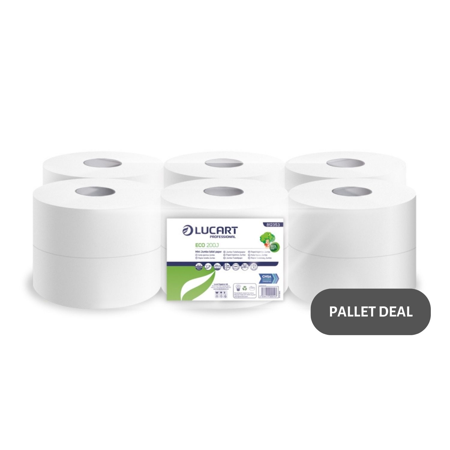 Pallet-Lucart-Recycled-2.25--Mini-Jumbo-T-Rolls-2ply-200m-12-case--55-cases--812353