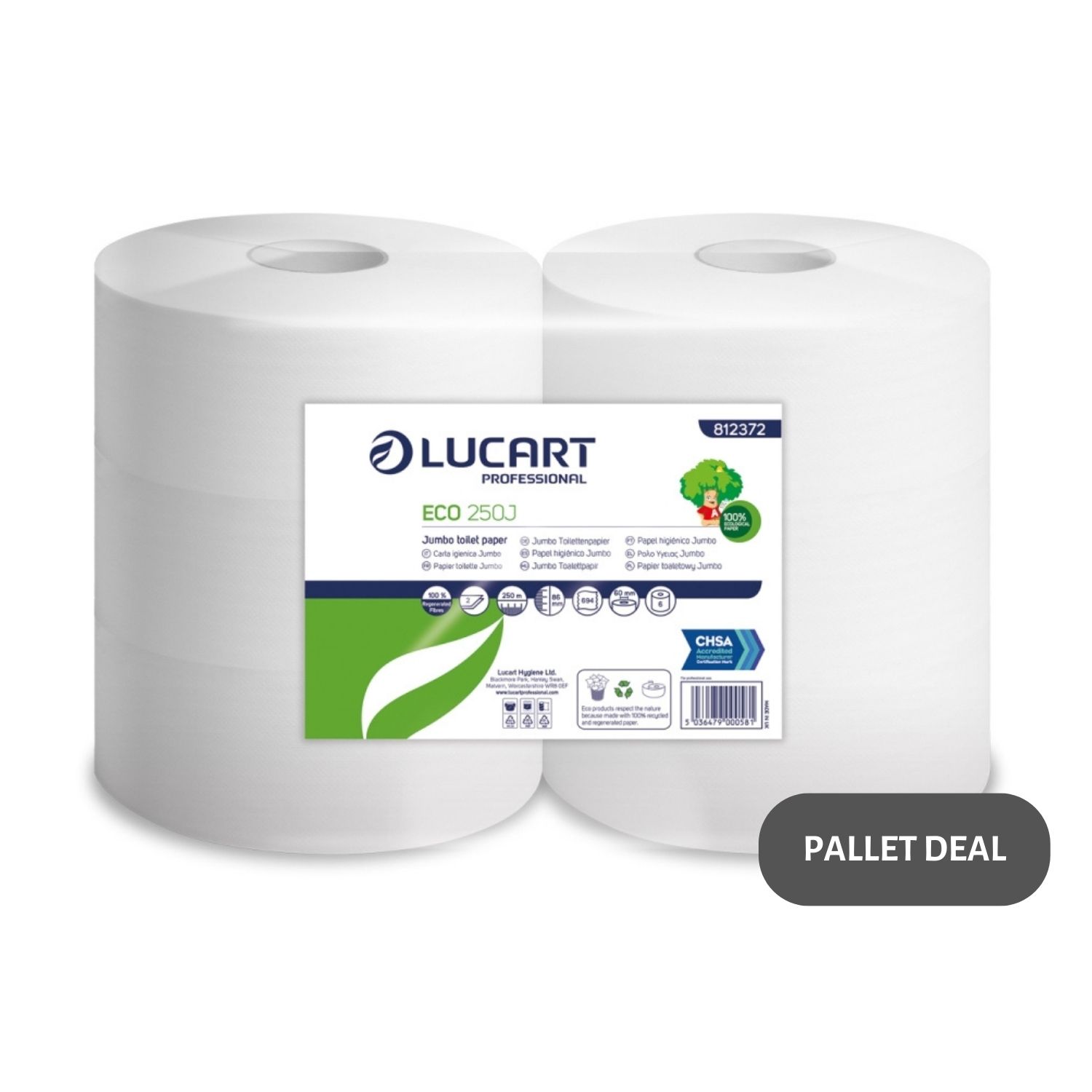 Pallet-Lucart-Recycled-2.25--Midi-Jumbo-T-Rolls-2ply-250m-6-case--70-cases--812372