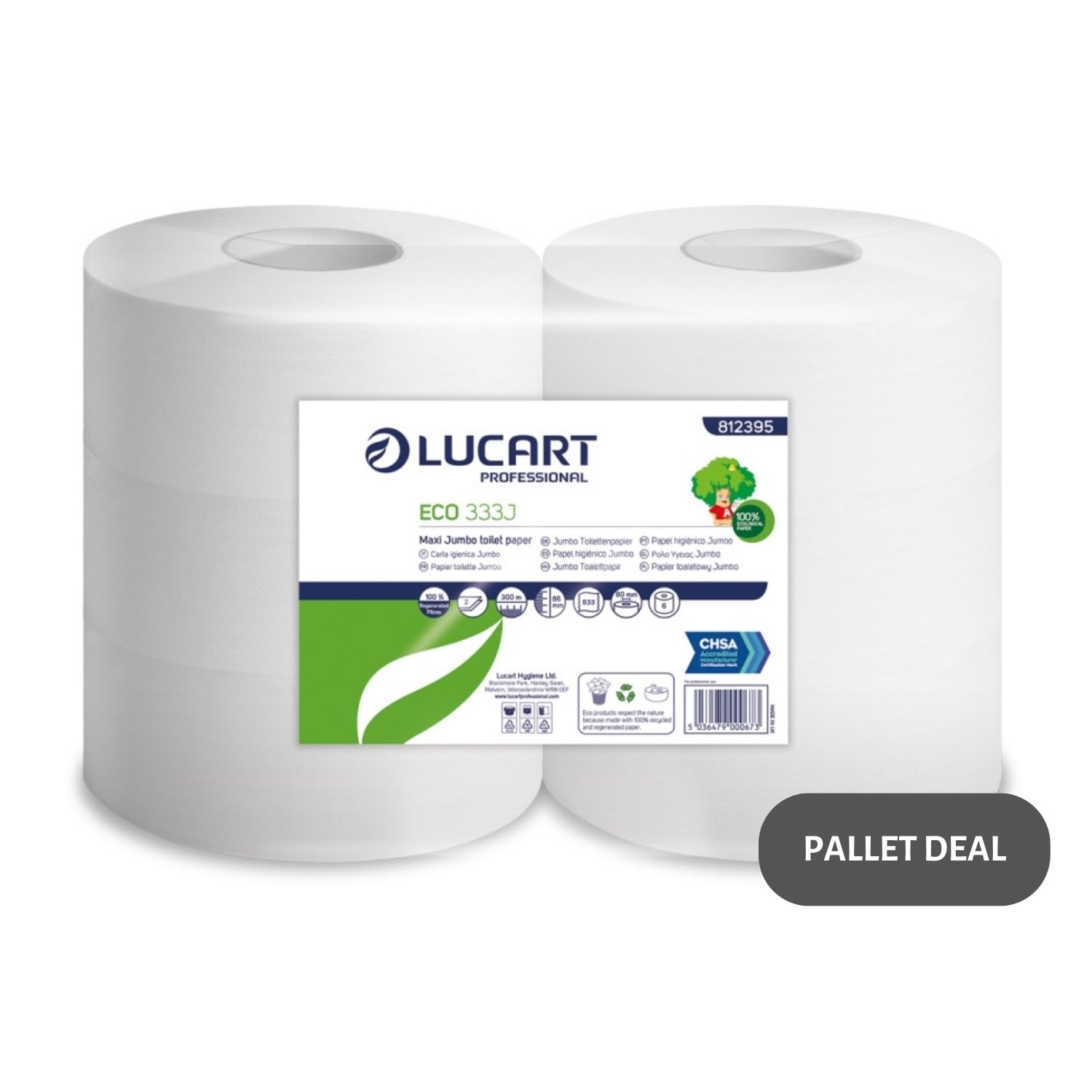 Pallet-Lucart-Recycled-3--Std-Jumbo-T-Rolls-2ply-300m-6-case--80-cases--812395
