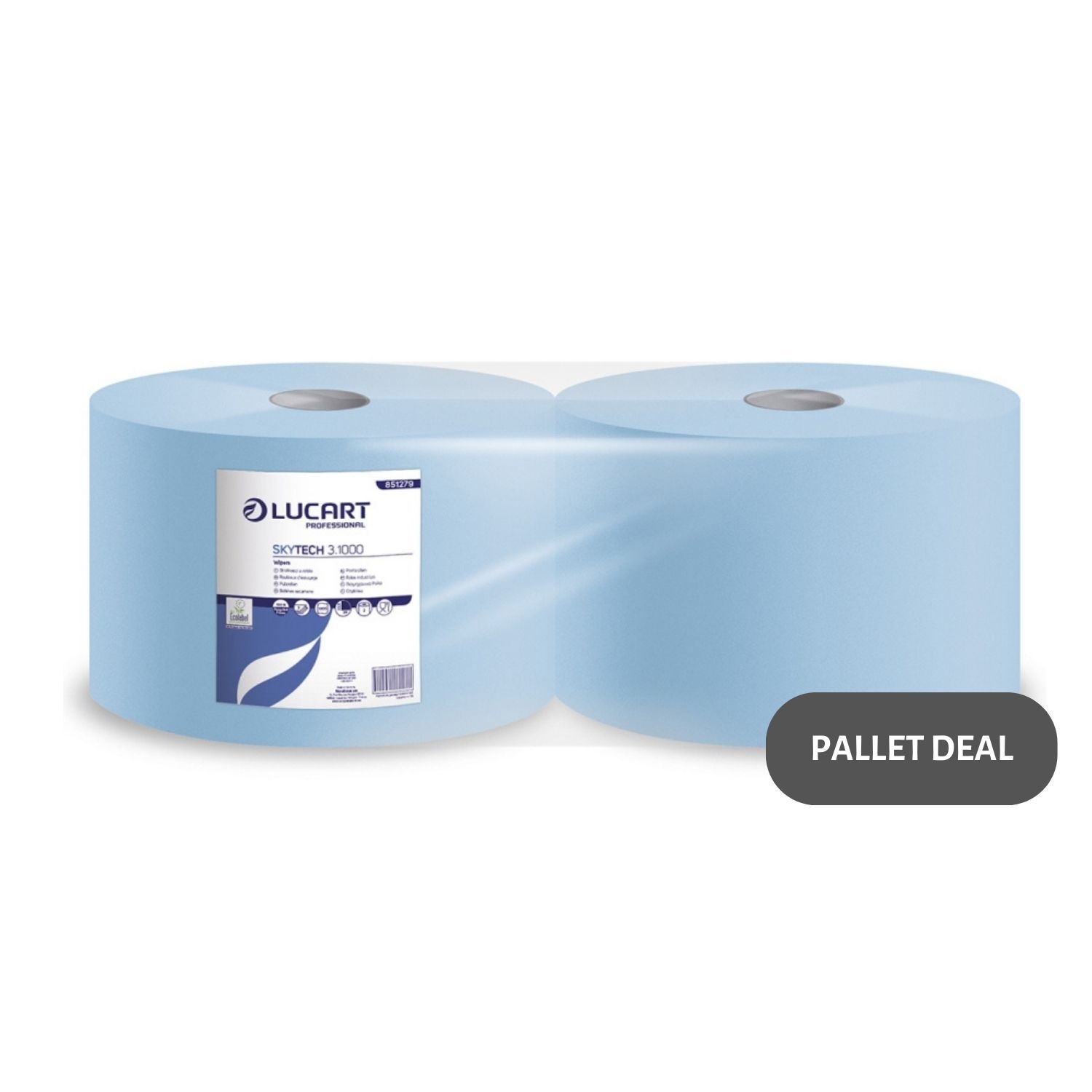 Pallet-Lucart-Blue-Recycled-Floorstand-Roll-3ply-360m-x-225mm-2-case--30-cases--851279A