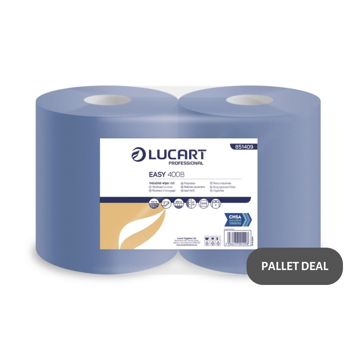 Pallet-Lucart-Blue-Recycled-Floorstand-Roll-2ply-400m-x-270mm-2-case--56-cases--851409