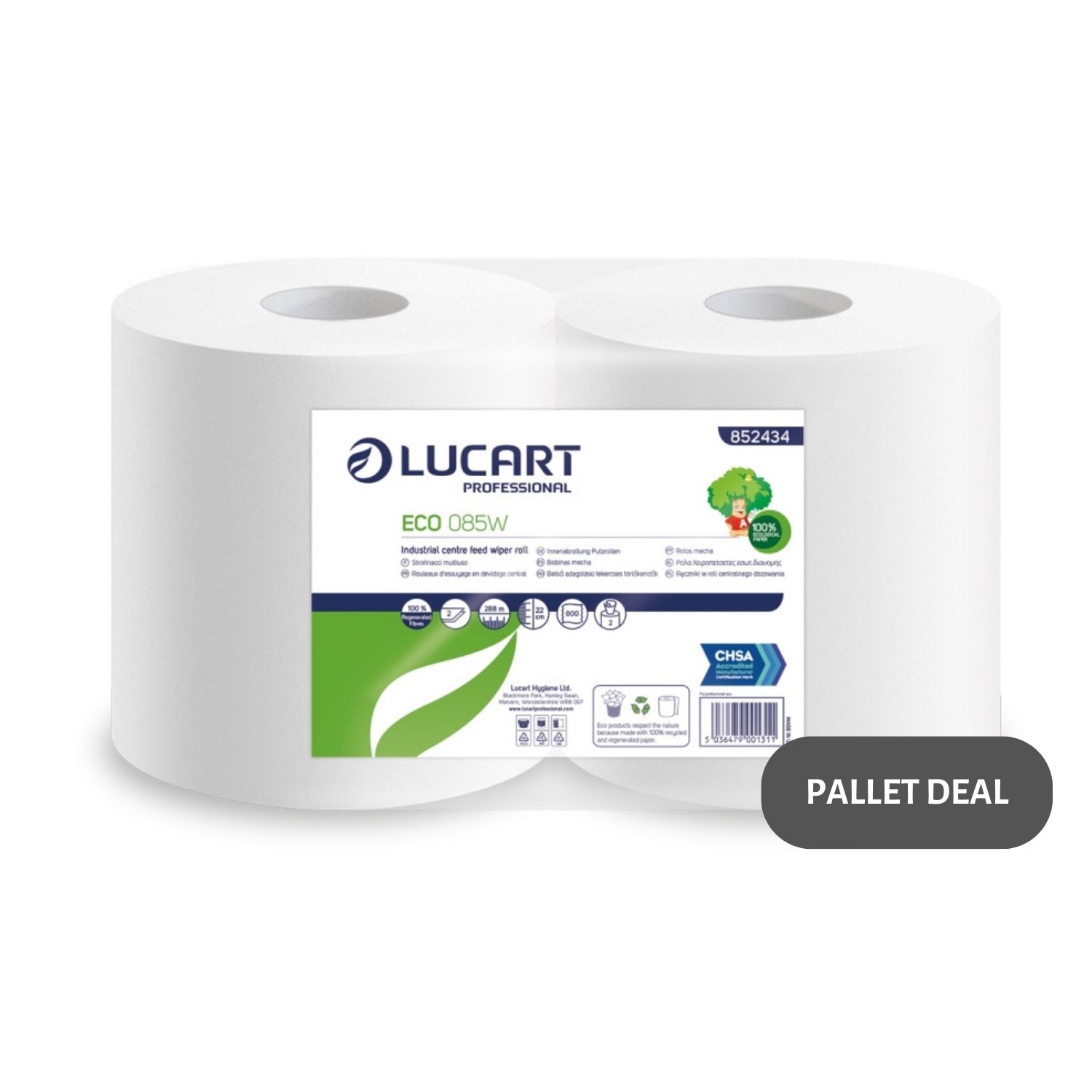 Pallet-Lucart-White-Flat-Recycled-C-feed-Rolls-2ply-288m-x-23.0cm-2-case--64-cases--852434