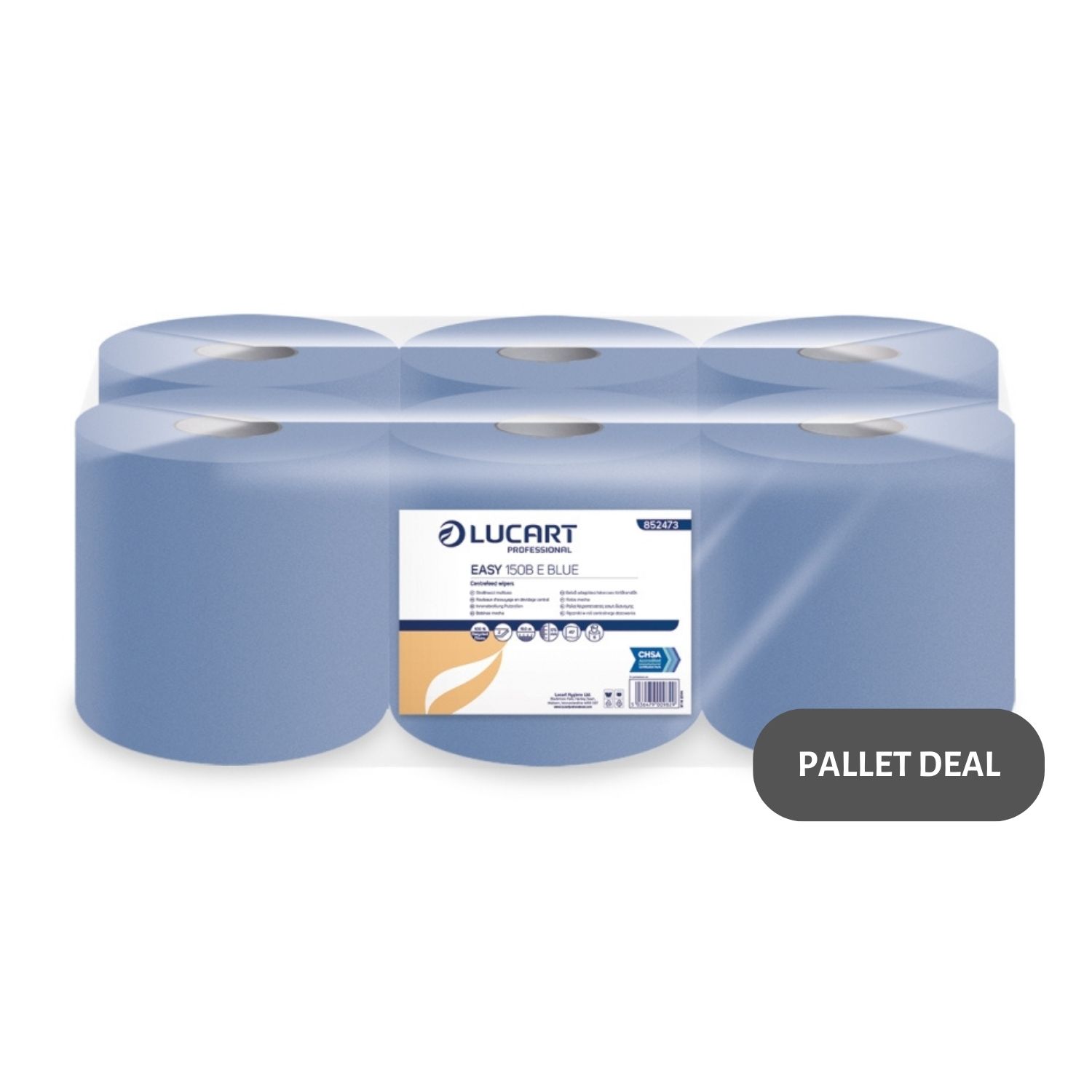 Pallet-Lucart-Blue-Flat-C-feed-Rolls-2ply-150m-x-17.5cm-6-case--77-cases--852438