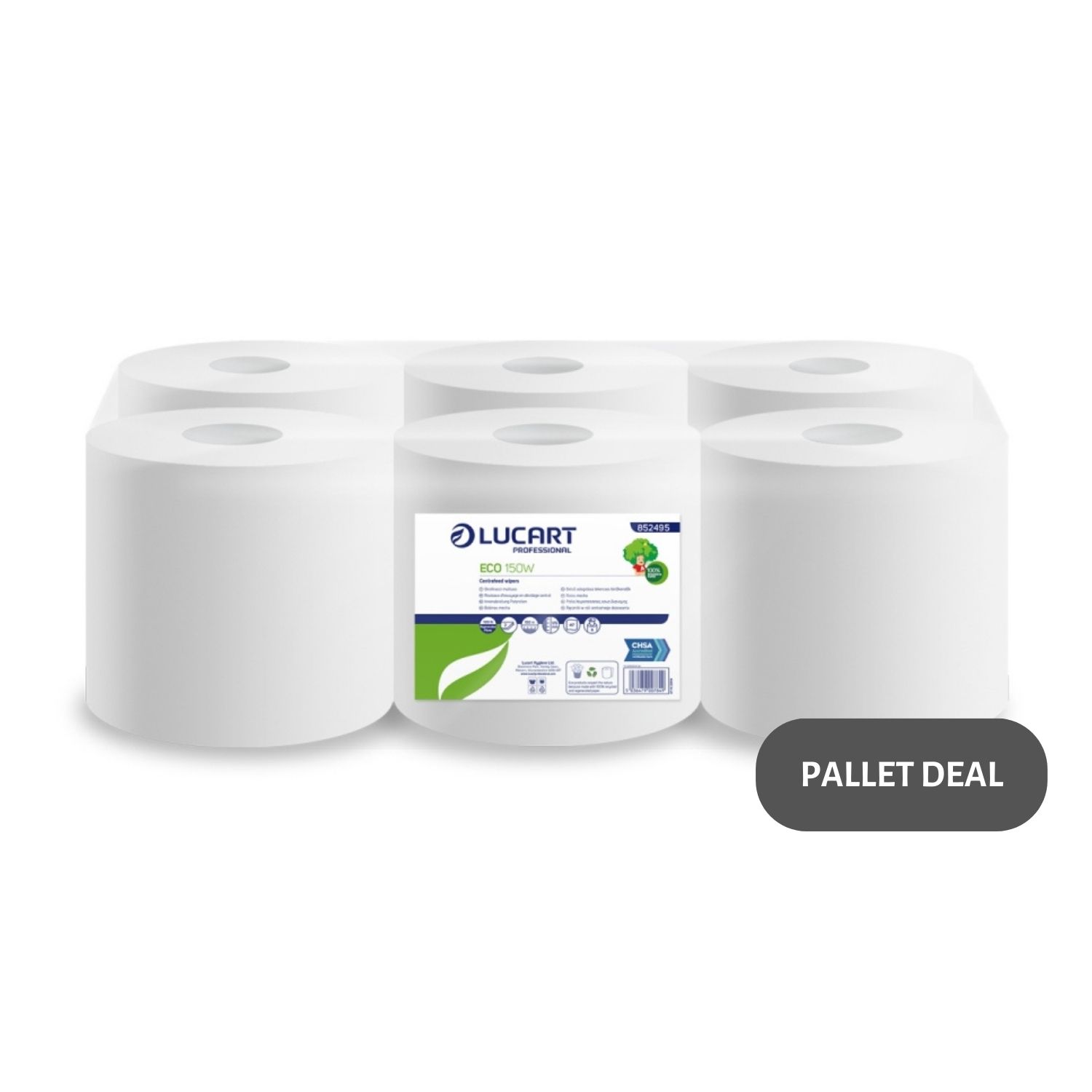 Pallet-Lucart-White-Flat-Recycled-C-feed-Rolls-2ply-150m-x-17.5cm-6-case--77-cases--852495