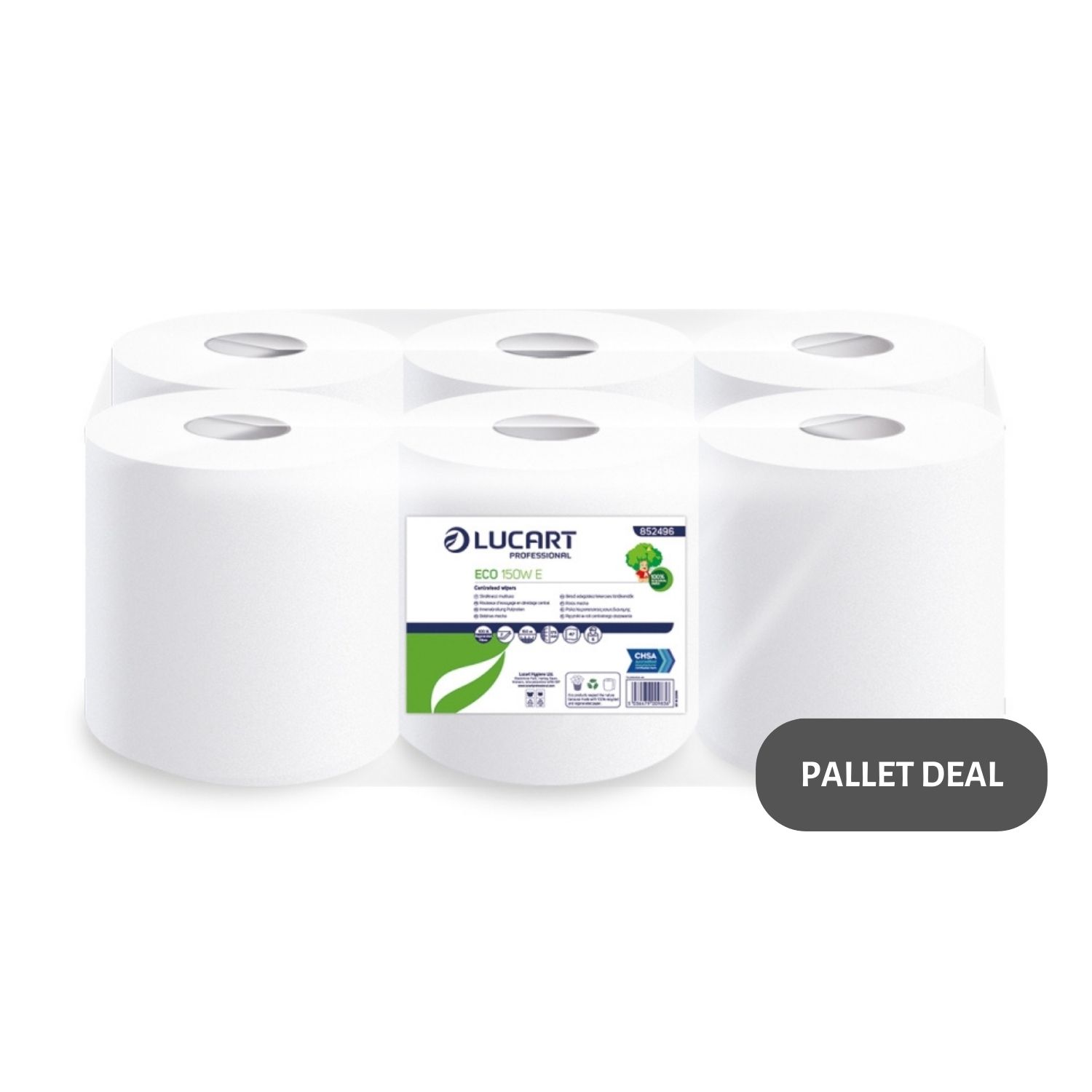 Pallet-Lucart-White-Embossed-Recycled-C-feed-Rolls-2ply-150m-x-17.5cm-6-case--66-cases--852496
