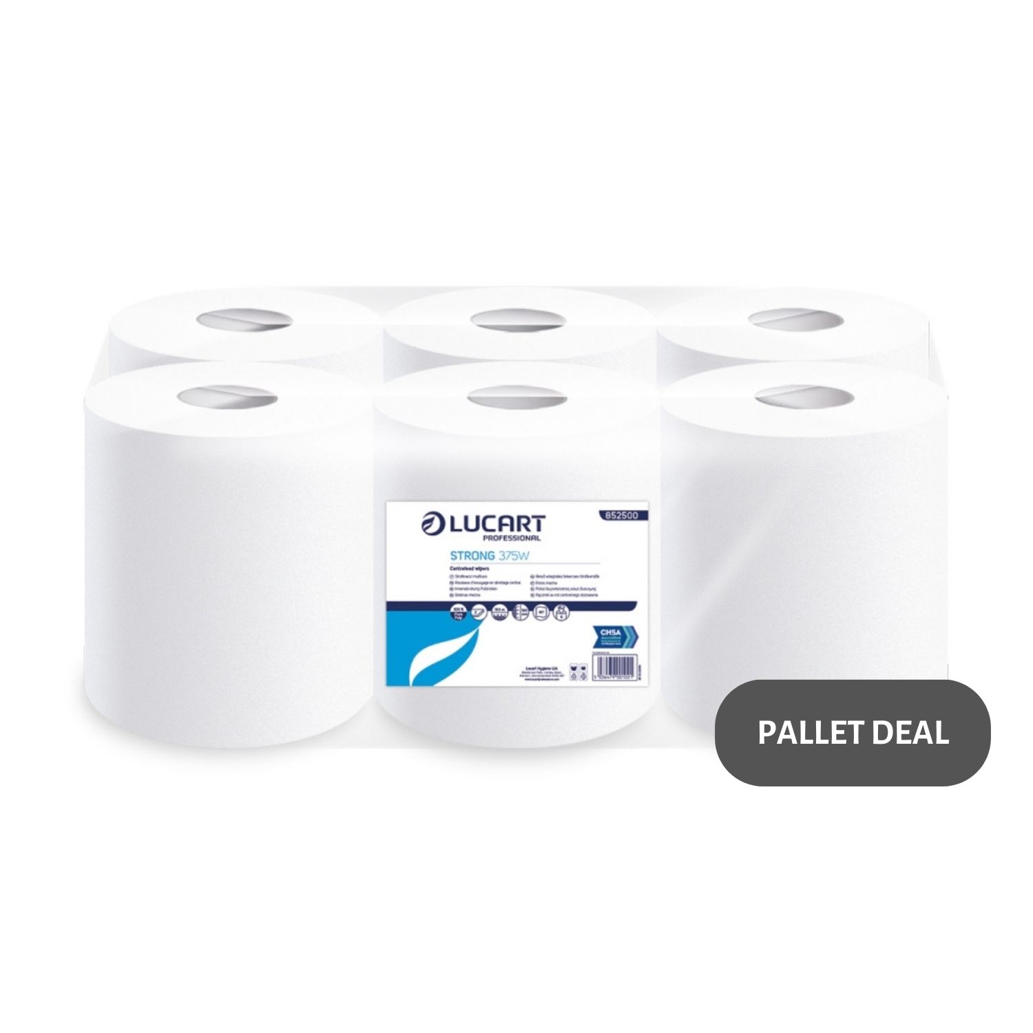 Pallet-Lucart-White-Flat-Pure-C-feed-Rolls-2ply-150m-x-19.0cm-6-case--77-cases--852500
