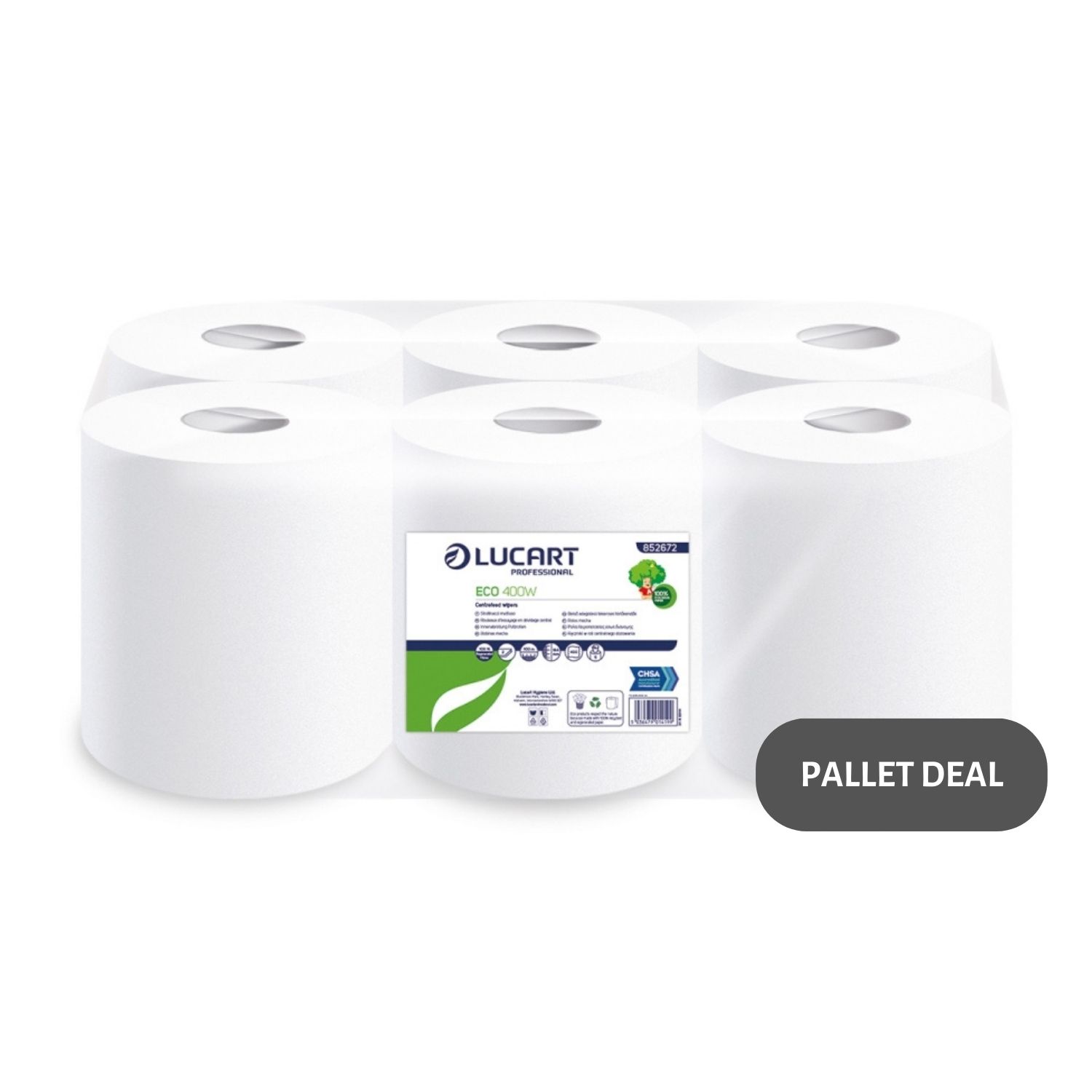 Pallet-Lucart-White-Embossed-Recycled-C-feed-Rolls-2ply-100m-x-16.6cm-6-case--84-cases--852672