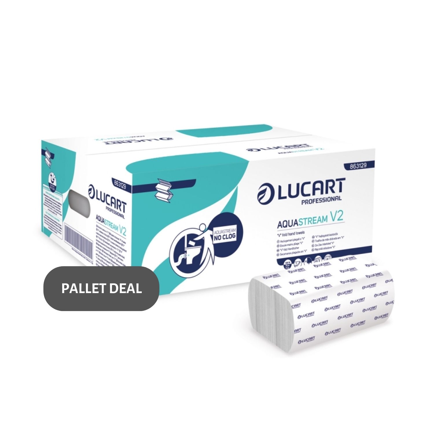 Pallet-Lucart-AquaStream-V-Fold-Hand-Towel-2ply-210x210mm-3400-sh--40-cases--863129