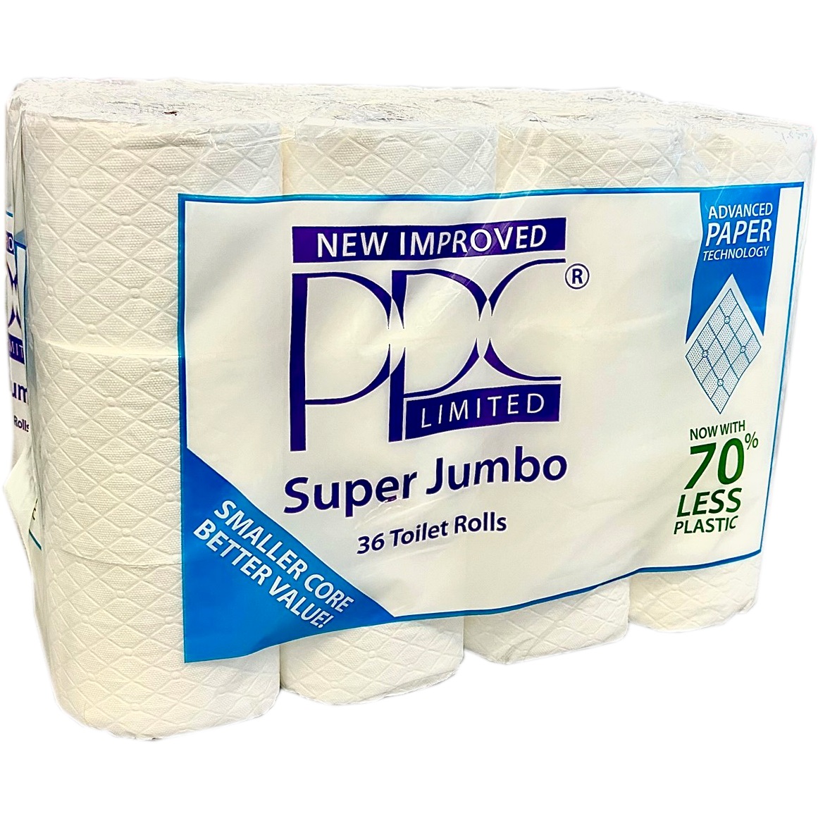 PPC-Super-Jumbo-Toilet-Rolls--36-Rolls-Loose-Packed--2ply-Pure-Tissue--70%25-less-plastic-