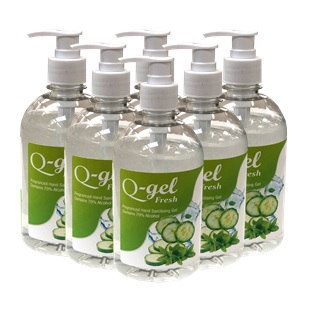 Q-Gel Fresh Cucumber & Mint Hand Sanitising Gel 70% alcohol 6x500ml Pumps