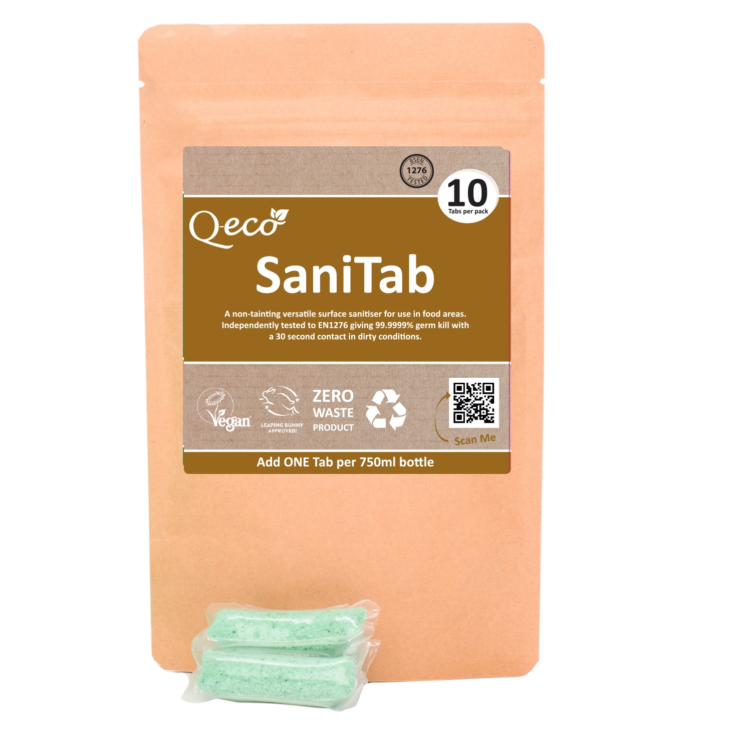 Q-Eco SaniTab- Food Safe EN1276 Sanitising Tabs (Pack of 10) 