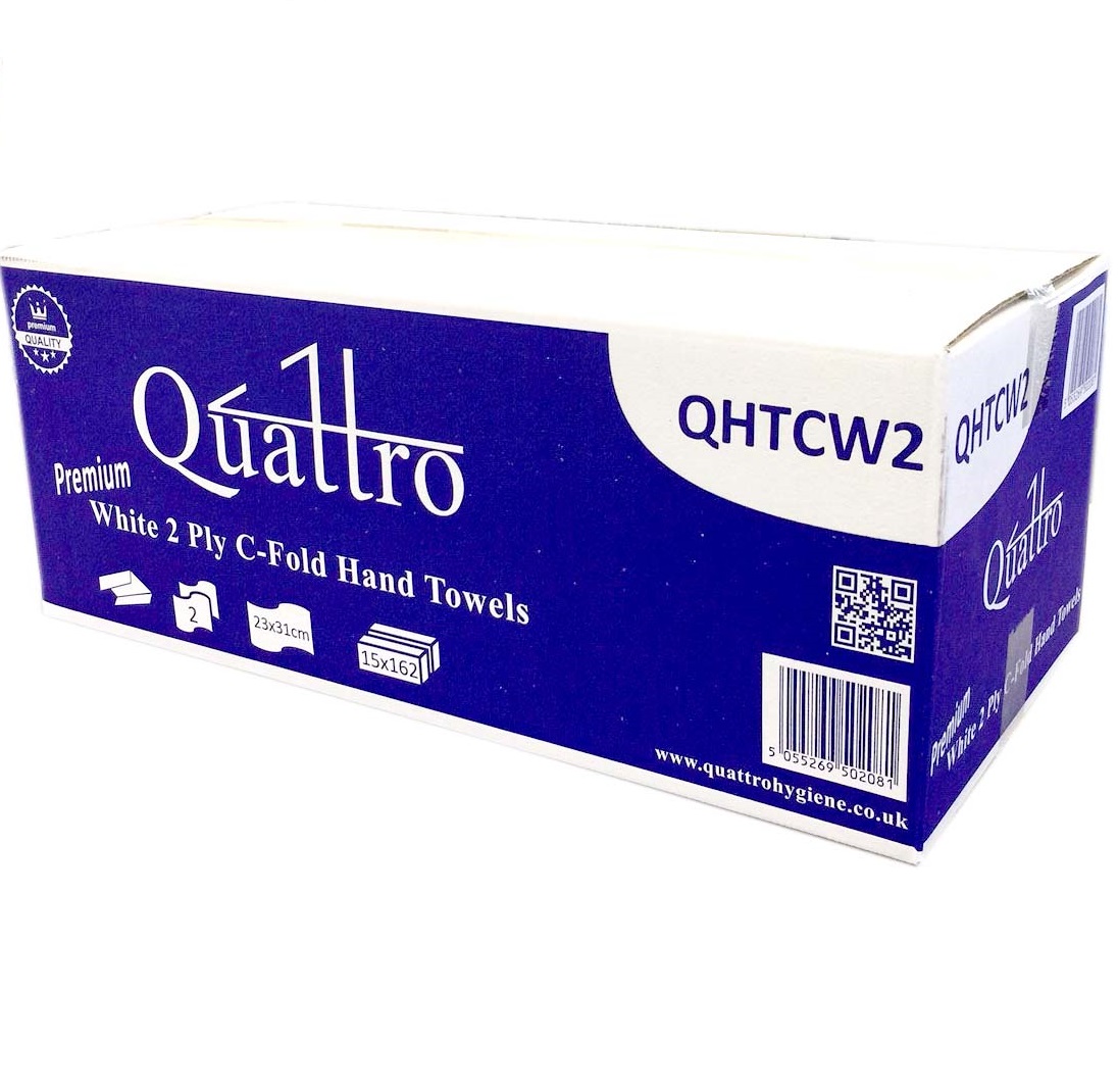 Quattro QHTCW2 White C-fold Towels - 2ply 23x31cm (2430)