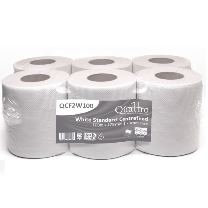White Centrefeed 17.5cm x 100m 2ply QCF2W100
