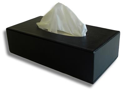 Oblong Tissue Box Cover - Black Faux Leather