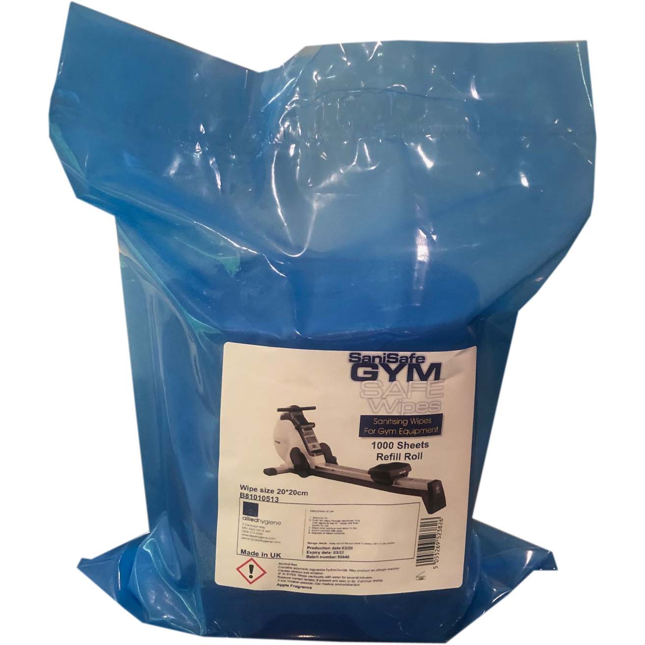 Sanisafe4 Sanitising Gym Wipes Refill Bag 200x200mm (1000sh) x 3